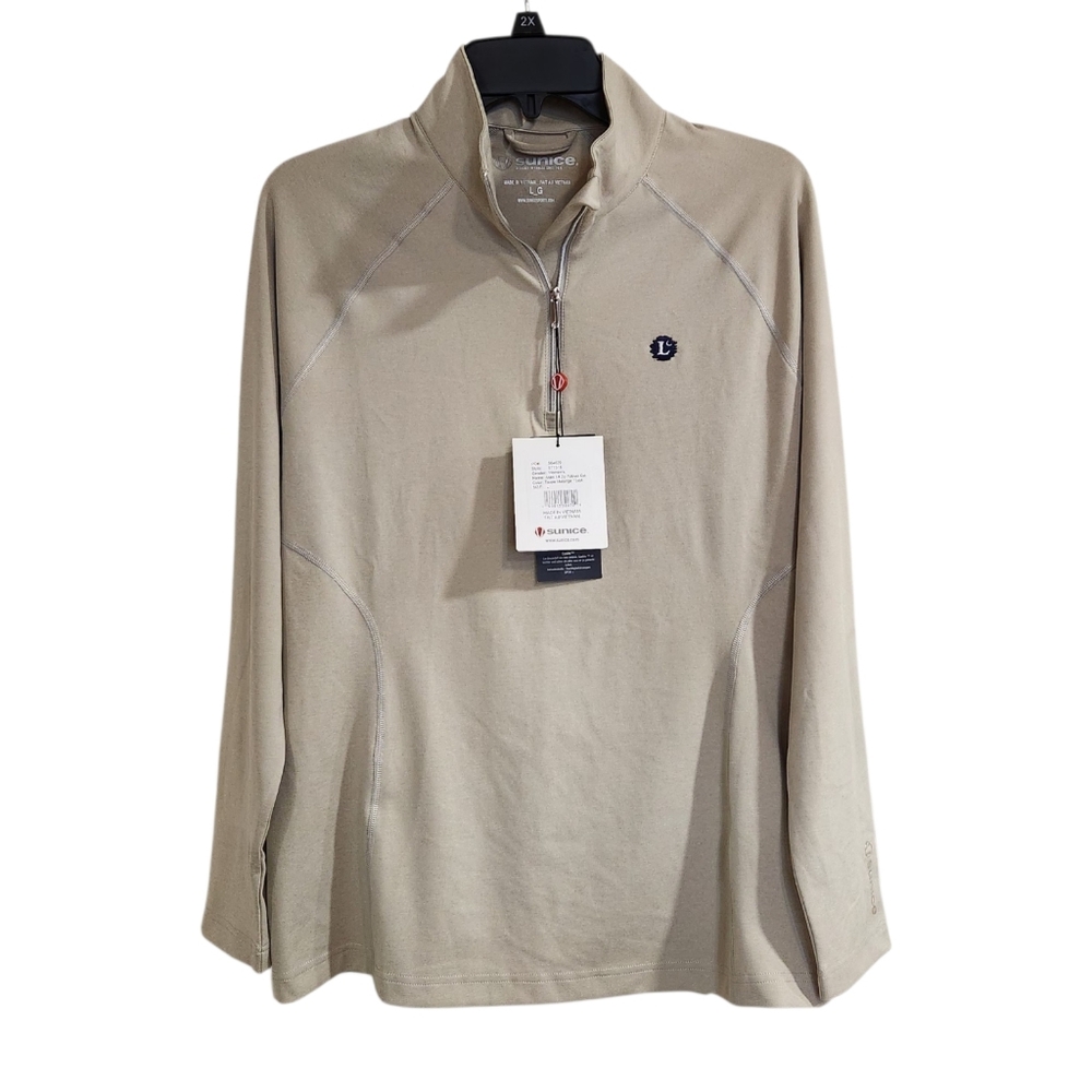 NWT Sunice Womens Sz L 1/4 Zip Pullover Taupe /Nude Golf Performance Coolite